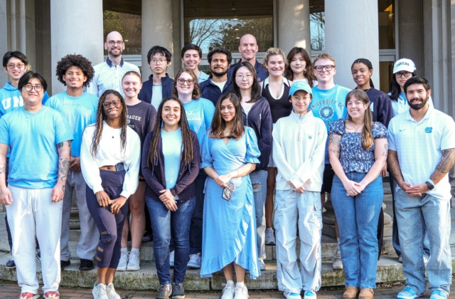 Group photo of the MEITE 2025-2026 class outside Peabody Hall