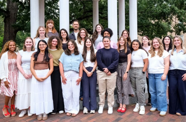 Group photo of the School counseling program's 2025-2026 cohort. Pictured outside.