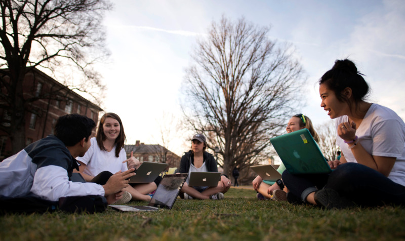 students on laptops