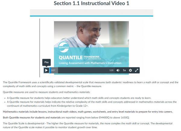 Screen Shot of MetaMetrics' Quantile Certification Course