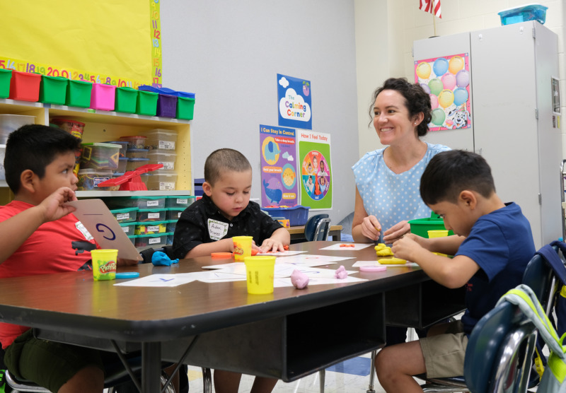 Students doing an activity in a classroom
