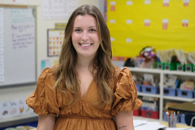 MAT student and Fellow for Inclusive Excellence Grace Landrum inside a Carolina Community Academy classroom