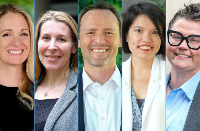 Image of Nicole Damico, Ph.D.; Annemarie Hindman, Ph.D.; Todd Jensen, Ph.D.; Ha Nguyen, Ph.D.; and Stephanie Anne Shelton, Ph.D. (left to right)