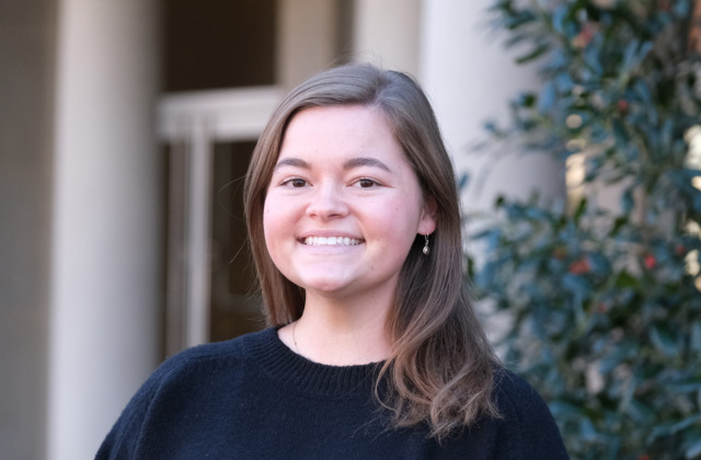 Jensen Broadhurst poses in front of Peabody Hall.