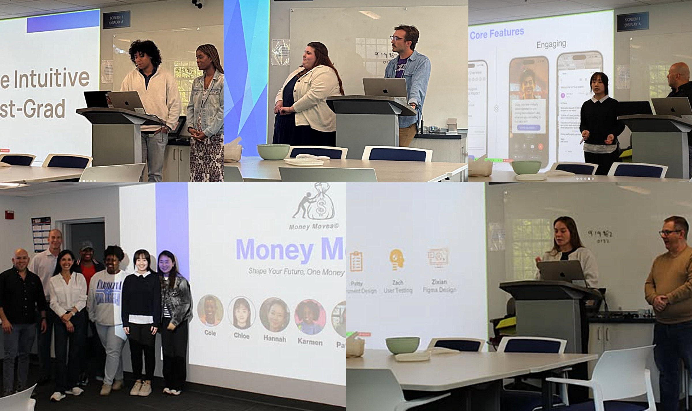 Collage image of MEITE students presenting findings that they contributed to the Intuit for Education project and case study.