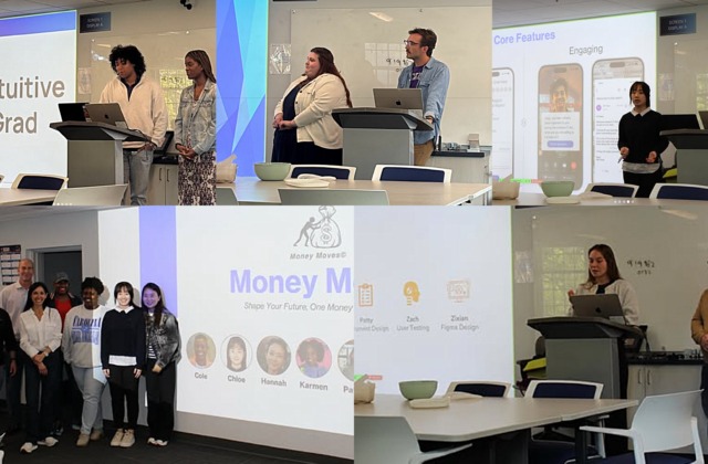 Collage image of MEITE students presenting findings that they contributed to the Intuit for Education project and case study.