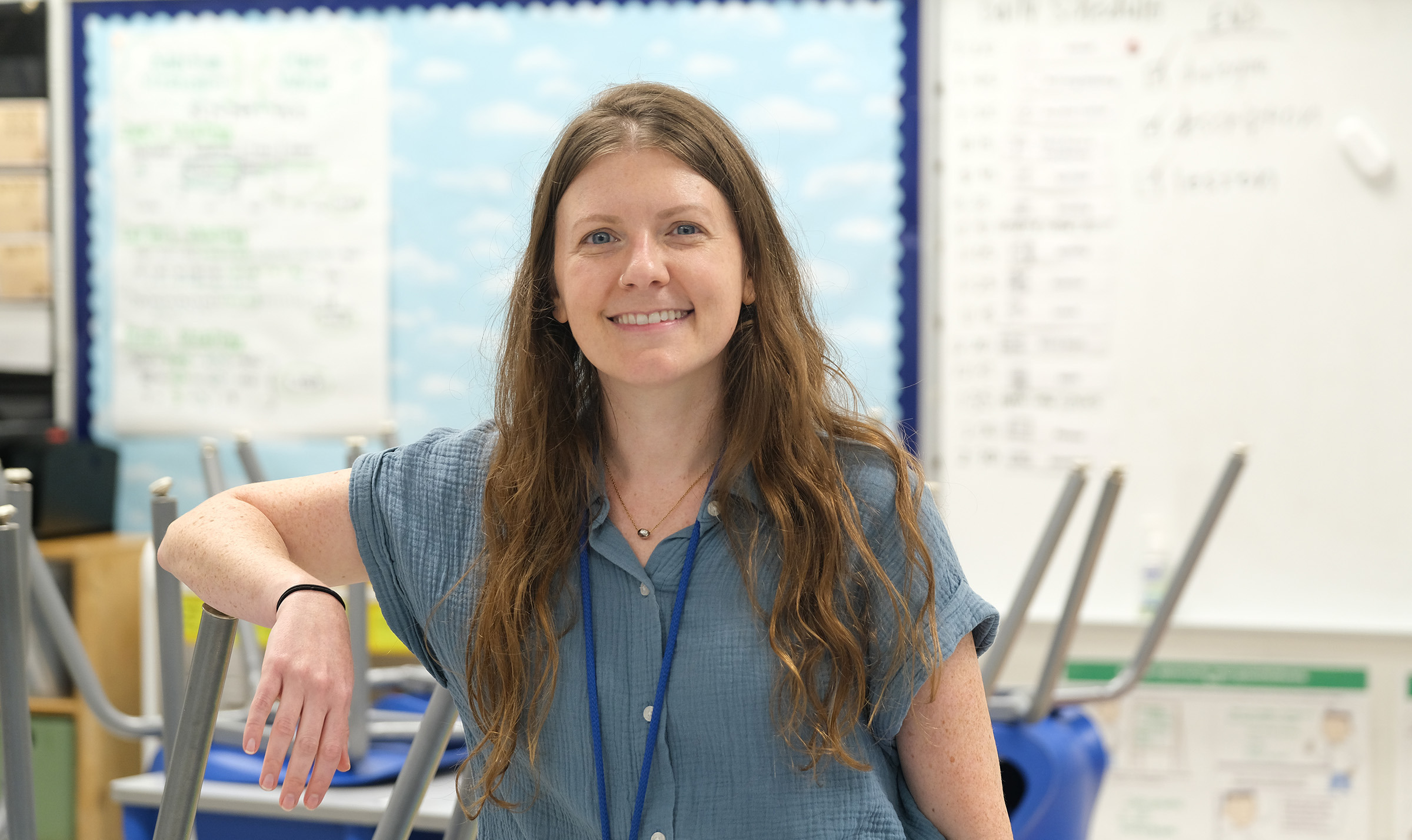 Megan Rhodes poses in her classroom.