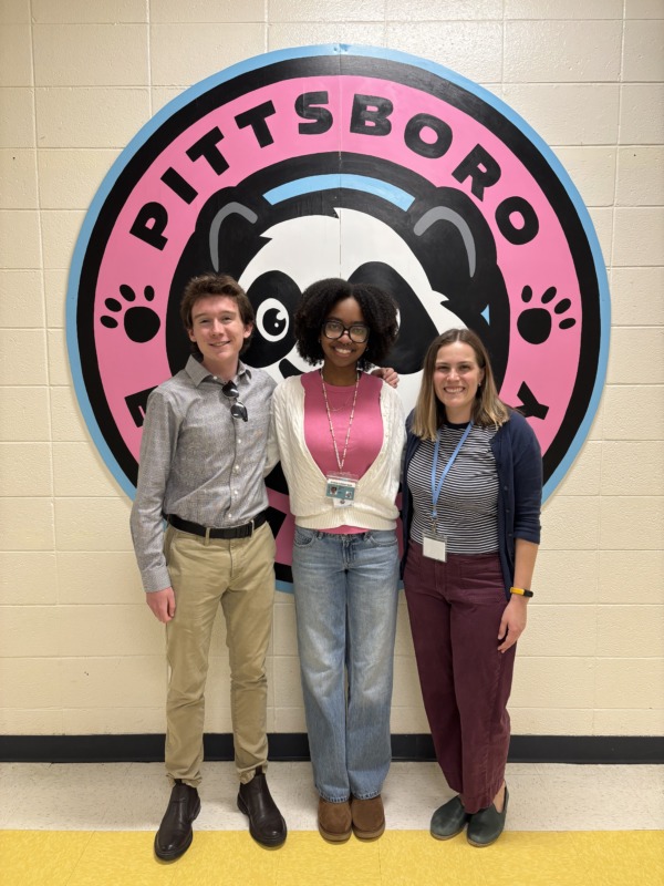 Maddie LaMear, right, with fellow student teachers Joshua Richardson, left, and Makylah Reid, center, at Pittsboro Elementary School, where La Mear completed her student-teaching placement through the UNC School of Education’s Master of Arts in Teaching program.