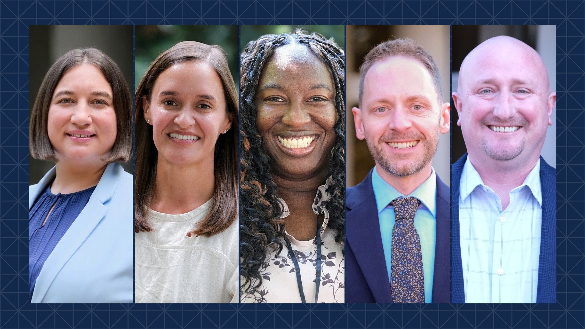 New UNC School of Education faculty members Leonora Kaldaras, Emily Kitching, Adjoa Mensah, Dustin Evatt, and Brad Smith (left to right).