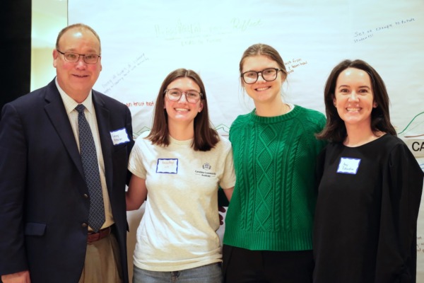 From left to right, Rodney Peterson, Ed.D., superintendent of Person County Schools; Anna Page Lancaster; Roxanne Dudley; and Amy Richardson, Ed.D., participate in a presentation and panel discussion during Carolina Engagement Week on Feb. 26, 2026, at the Sonja Haynes Stone Center for Research in Black Culture and History on UNC-Chapel Hill’s campus.