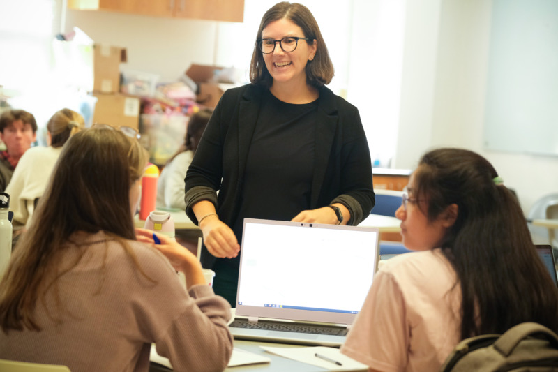 Courtney Hattan, Ph.D., leads a class for students in the Master of Arts in Teaching (MAT) program.