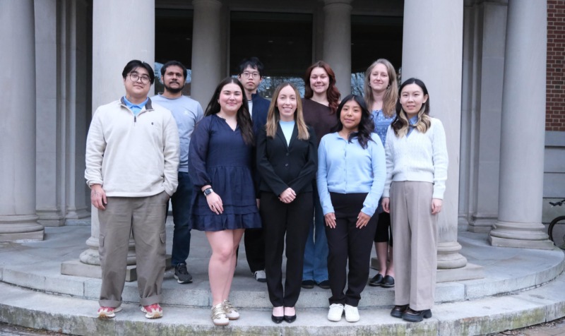Group photo of Jessica Rodrigues' lab team outside Peabody Hall